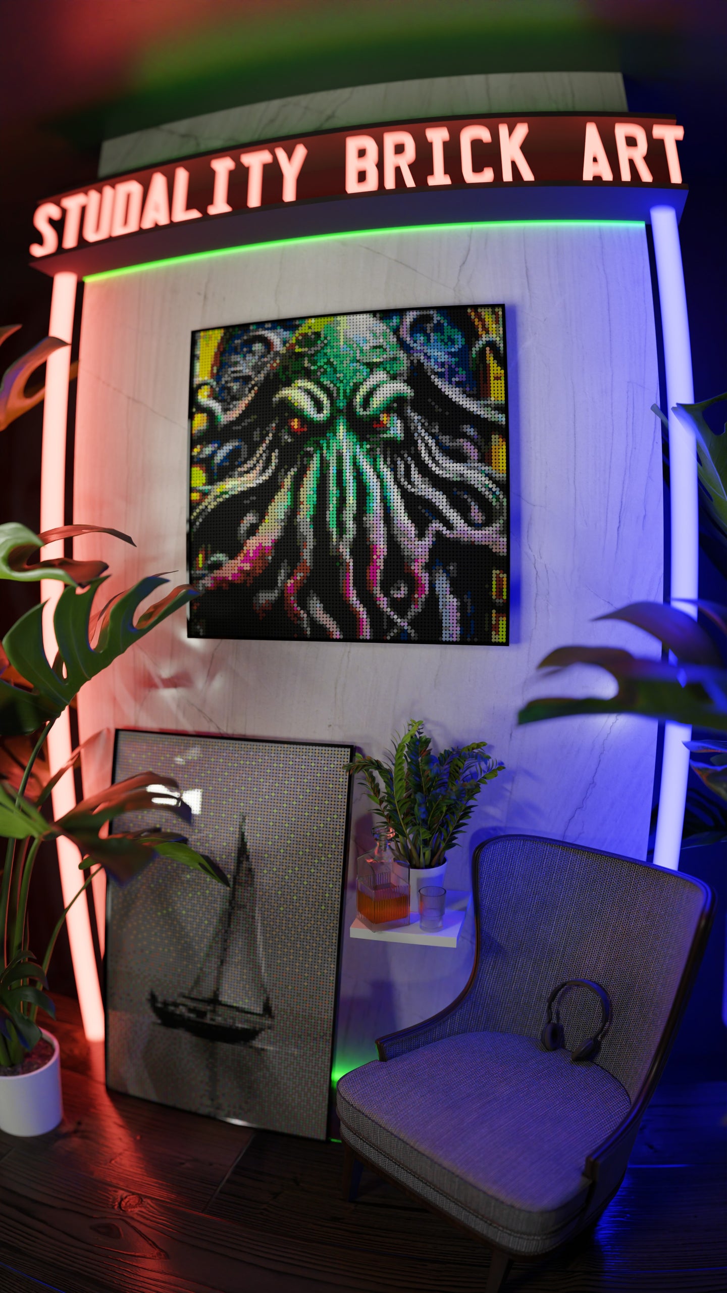 Arrival of Cthulhu LEGO® Style mosaic pixel art design for display